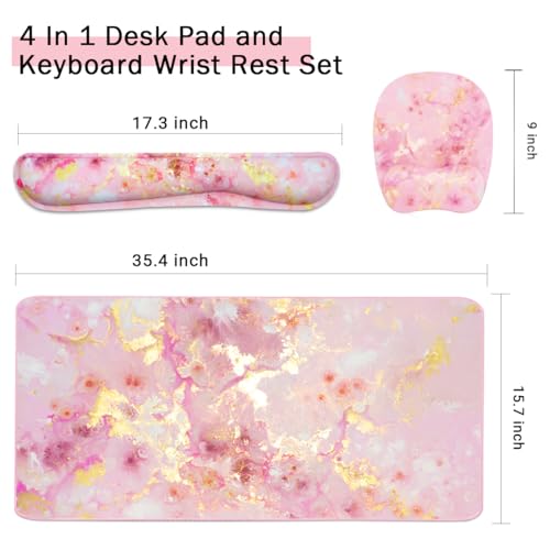 Keyboard Wrist Rest Large Mouse Pad Wrist Support for Computer, 4 in 1 Memory Foam Keyboard Pad Desk Mat Ergonomic Hand Rest Wrist Cushion for Home Office Gaming - Pink Gold - color: Pink Gold