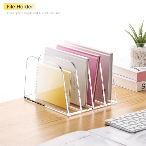 YUXUN Desk File Organizer,4-Section Clear Acrylic Desk Organizer,Vertical File Sorter Holder Organization for Office School & Classroom - style: 4-Section,B5