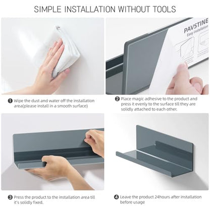 PAVSTINE Adhesive Floating Shelves for Wall No Drilling, 12 Inch Acrylic Self Adhesive Shelves, Stick on Shelves, Dorm Wall Shelf, for Bathroom, Kitchen, Bedroom, Office, Gaming Room, Gray - color: Grey