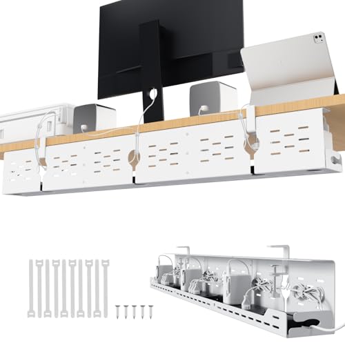 Univivi Under Desk Cable Management Tray - 48" Steel Cord Organizer, No-Drill C-Clamp & Screw Mount for Office/Home, Effortless Wire Management (White) - color: White, size: 48"