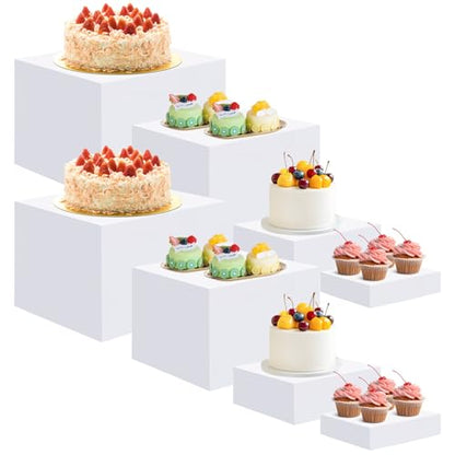 EI 8Pcs Acrylic Buffet Risers,High-end Classic Food Display Riser for Party,Catering,Jewelry Collectibles.White Heavy duty Dessert Table Display Set,Acrylic Cube Boxes Display Nesting Risers - size: 8 Pack