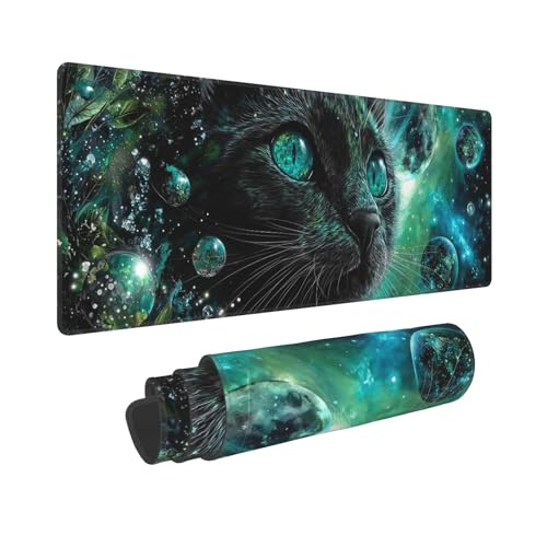 Cat Moon Mouse Pad Extended Large Gaming Mouse Pad XL Stitched Edges for Gamer Home Office 31.5 X 11.8 Inch - color: Cat Moon