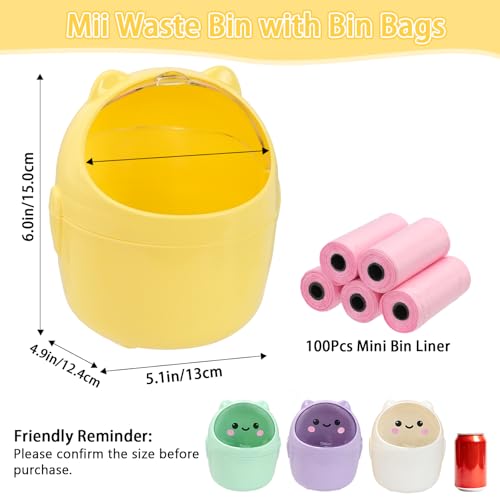 Mini Trash Can, Cute Small Trash Can with Lid, Desktop Paper Bin with 5 Rolls of Bin Liners, Portable Tabletop Dustbin, Cartoon Animal Rubbish Storage for Office Bedroom Desk Kitchen(Green) - color: Green