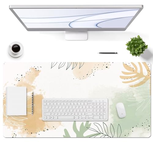 Large Mouse Pad, Desk Mat for Desktop, Dual Side PU Leather Waterproof Gaming Mousepad Desk Pad, Desk Protector Writing Pads Desk Accessories for Office and Home (E-Watercolor Plants, 31.5''X15.8'') - color: E-watercolor Plants, size: 15.8" x 31.5"
