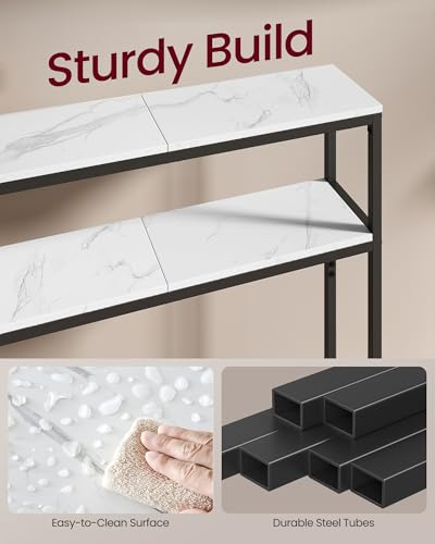 VASAGLE Console Table, 2-Tier Narrow Sofa Table with 2 Shelves, 7.9 x 31.5 x 31.5 Inches, for Living Room, Hallway, Entryway, Marble White and Ink Black ULNT130W59V1 - color: Marble White + Ink Black, size: 31.5"W - Without Power Outlet