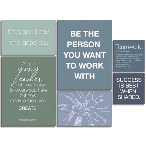 YEOION Inspirational Office Wall Art for Women,Motivational Teamwork Wall Decor for Office,Light Bule and Green Postive Quote Workplace Canvas Wall Art for Set of 6 - color: Colour6, size: 14.6 x 11.5 inches