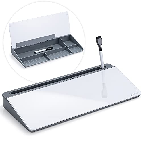 Varhomax Glass Desk Whiteboard with Storage, Desktop Organizer to-do List Memo Notepad Dry Erase White Board for Home Office and School Supplies (Gray) - color: A-gray