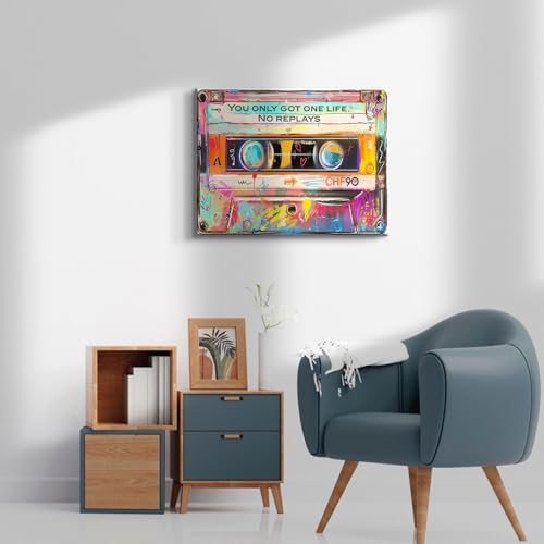RetroTape Graffiti Motivational Wall Art Graffiti Music Cassette Wall Decor hip hop Inspirational Paintings You Only Got One Life Canvas Print Street Aesthetic Posters Picture for Teen Bedroom 24X16in - size: 24"L x 16"W