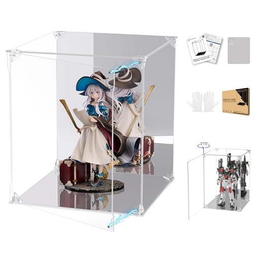 Clear Acrylic Display Case with Mirrored Back and Base, UV Protected Acrylic Box with Magnetic Door, Dustproof Display Box Showcase for Collectibles, Figures, Models, Toys (10x10x12inch) - size: 10x10x12 inch