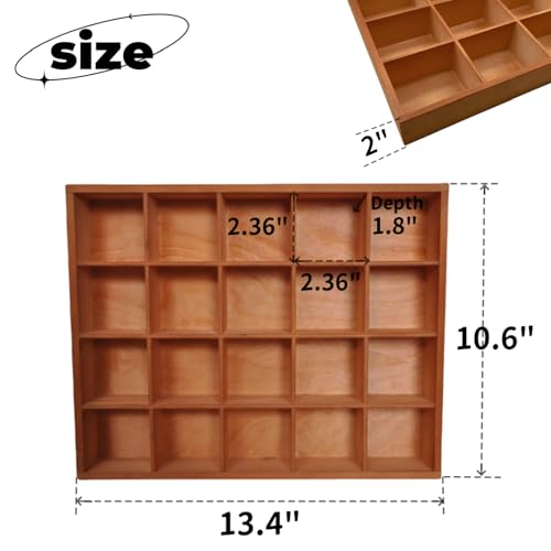 1 Pcs 13.4''x10.6''x2'' Wooden Storage Divider Box Showcase Display Box Organization Tray Display Holder with 20 Compartments for Home Craft Office Kitchen Storage (Vintage Color) - color: Vintage Color, size: 20 Compartments