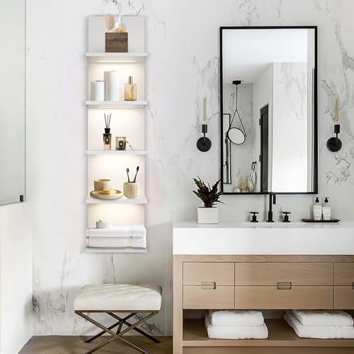 5 Tier Wall Shelf Unit, White Shelves,Lack Shelf, Wall Shelves for Bedroom，Office,Bathroom, Vanity Shelves with LED Light - color: White