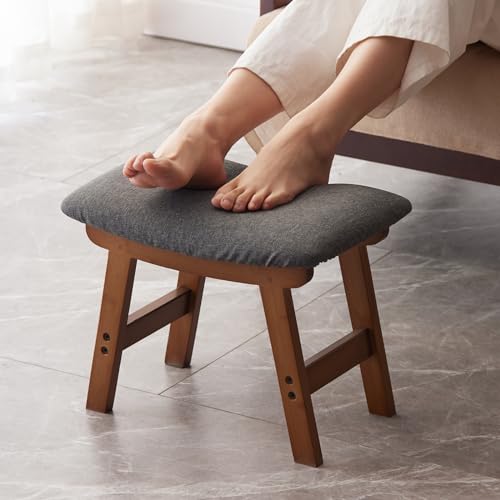 Kitsanery Foot Stool,Ottoman,Bamboo Small Sofa Foot Rest Under Desk,Extra Seating for Living Room, Bedroom and Kitchen (Brown Stool Legs - Gray Surface) - color: Brown Stool Legs - Gray Surface