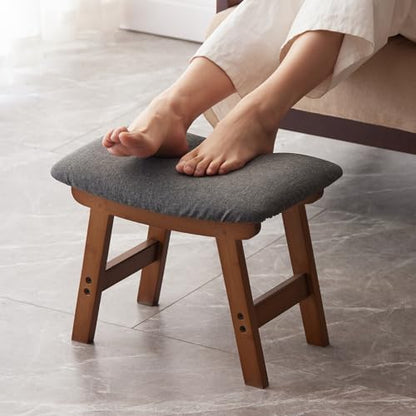 Kitsanery Foot Stool,Ottoman,Bamboo Small Sofa Foot Rest Under Desk,Extra Seating for Living Room, Bedroom and Kitchen (Brown Stool Legs - Gray Surface) - color: Brown Stool Legs - Gray Surface