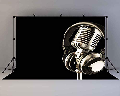 10x7ft Headphones Backdrop Microphone Photography Background for Birthday Party Decor Banner Photo Booth Studio Props BJAY14 - size: 10x7FT