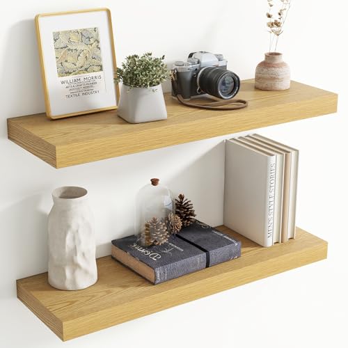 30 Inch Floating Shelves for Wall, 8 Inch Deep Floating Shelf for Storage & Display, Rustic Wall Mounted Shelf with Invisible Brackets for Living Room, Kitchen, Bathroom, Home Decor, Set of 2, Oak - color: Oak, size: 30 Inch, Set of 2