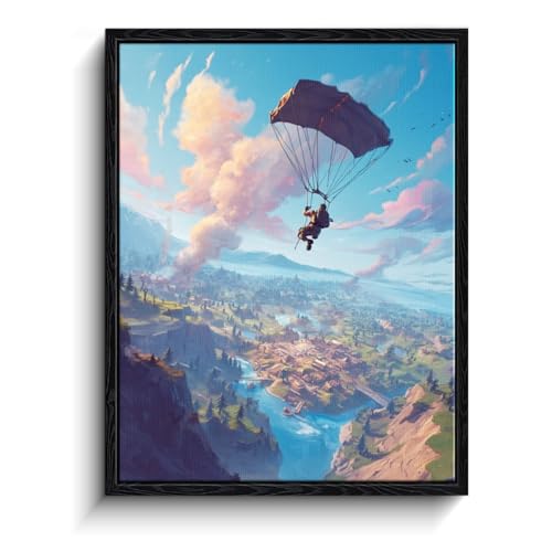 WOXZQ Epic Fortnite Parachuting Battle Royale Scene Dynamic Adventure Game Art Wall Decor Print for Gaming Room Canvas Illustration 12x15 Inch - color: Skydive to survive 2