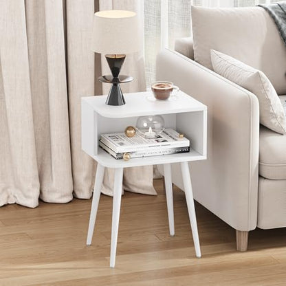 White Nightstand Set of 2, Small Bed Side Table for Small Spaces, Mid Century Modern Nightstand End Table with Open Storage, Side Table for Bedroom Living Room, MLBZ20W-2 - color: White