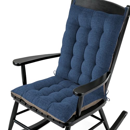 AddGrace Non-Slip Rocking Chair Cushion Extra Large Linen Thick Chair Pads Durable High Back Seat Cushions with Ties Set of 2 Navy - color: Navy