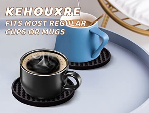 Coasters for Drinks 6 Pack Drinking Coaster with Holder,Heat Resistant Silicone Cup Mat Tabletop Protection,Non-Slip Rubber Coasters for Kinds of Cups (Black) - color: Black-metal Holder