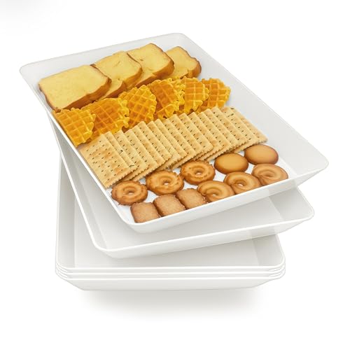 Serving Tray Platter, 5 Pcs Food Tray for Veggie Fruit Snack Dessert Cookie Cheese, Food Trays for Party Supplies Display, Plastic Platters for Serving Food, Large White Trays, BPA Free - color: White, size: 12.5'' x 8.5'' (5 Pack)
