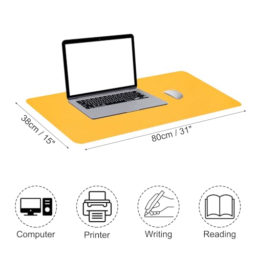Patikil 31"x15" Desk Mat, Non-Slip Waterproof PU Leather Desk Pad Dual Sided, Yellow - color: Yellow, size: 15" x 31"