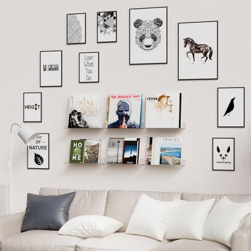 4 Pack Clear Acrylic Shelves for Wall with Adhesive,15 Inch No Drill Floating Shelves for Bathroom,Bedroom,Renter Friendly,Kids Room Bookshelf,Wall Display Shelf for Lego,Funko Pop,Figurine,Perfume - size: 15 Inch - 4 Pack