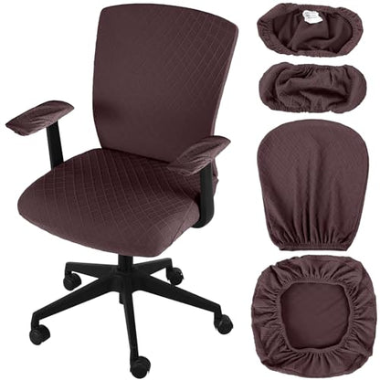 Tallew 4 Pcs Office Chair Covers Set Computer Universal Protective Stretchable Chair Seat Covers Desk Armrest Slipcovers Pads Office Cushion Backrest for Rotating(Coffee Color) - color: Coffee Color
