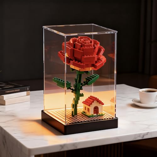 Light Up Acrylic Display Case with RGBW LED Lights, USB Powered with Switch Panel & App Control, Clear Collectible Display Box for Figures, Dolls, Collectables & Trophy, 8x8x12 Inch - size: 8''(L) x 8''(W) x 12''(H)