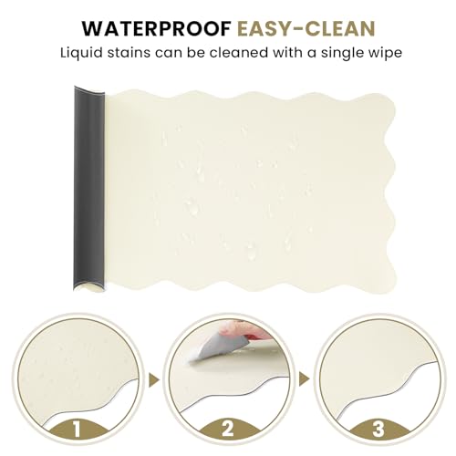PU Leather Desk Pad, Scalloped Non-Slip Mouse Pad & Large Desk Mat Cover Stitched Edges Writing Pad for Office, Home - Waterproof, Easy to Clean, Durable Surface I 31.4"x15.7", Off-White - color: Off-white