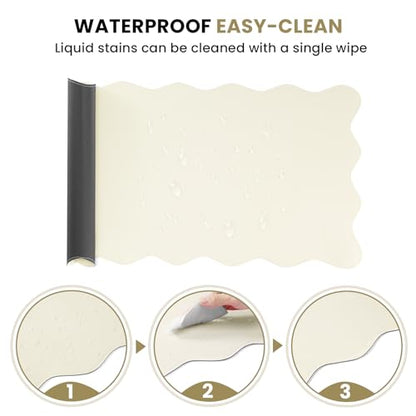 PU Leather Desk Pad, Scalloped Non-Slip Mouse Pad & Large Desk Mat Cover Stitched Edges Writing Pad for Office, Home - Waterproof, Easy to Clean, Durable Surface I 31.4"x15.7", Off-White - color: Off-white
