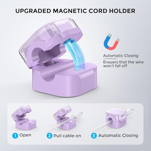AhaStyle 6 Pack Magnetic Cable Organizer [1s Lock] Cord Holders Clips Strong Adhesive Cord Keeper [Smooth Adjustable] Hide Wire Cord Organizer for Nightstand Kitchen Car Office (Lavender) - color: Crystal Lavender
