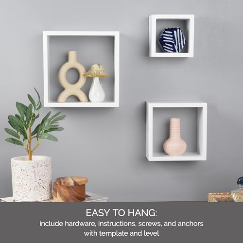 MELANNCO Floating Square Cube Shelves, for Bedroom, Living Room, Bathroom, Kitchen, Nursery, Set of 3, White, 3 Count - color: White, size: Set of 3