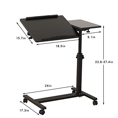 TigerDad Over Bed Table with Wheels Adjustable | Rolling Laptop Table Overbed Desk Hospital Tray Table Sofa Chair Side Table (Black) - color: Black