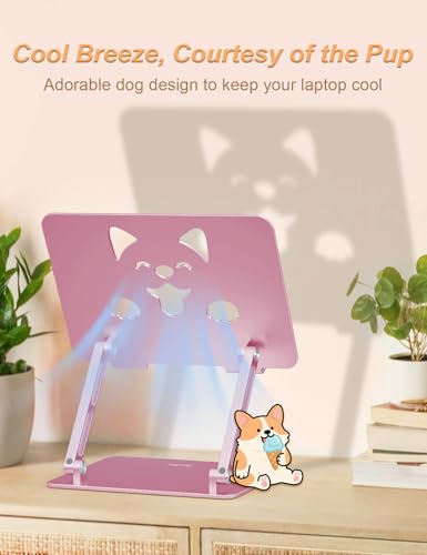 Aoviho Laptop Stand for Desk-Adjustable, Foldable, Portable, Ergonomic Aluminum Notebook Riser with Unique Puppy Shaped Vent, Desk Gift for 10"-17.3" Devices Mac, Dell, HP, Lenovo, Samsung, Rose Gold - color: Rose Gold