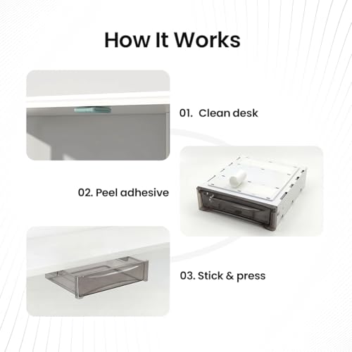Under Desk Drawer 2-pack from 2B Neat - Self Adhesive Hidden Drawers - Heavy Duty Plastic - Easy Installation - Under Shelf Desk Organizer for Office and Schools Supplies