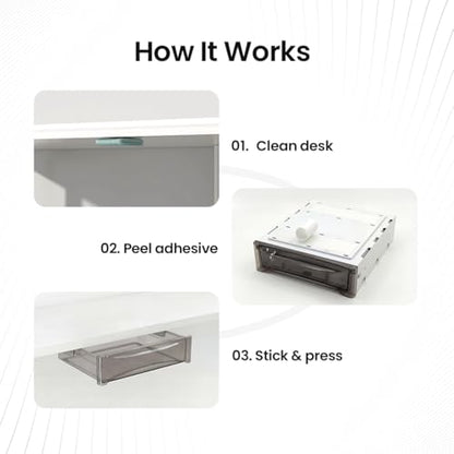 Under Desk Drawer 2-pack from 2B Neat - Self Adhesive Hidden Drawers - Heavy Duty Plastic - Easy Installation - Under Shelf Desk Organizer for Office and Schools Supplies