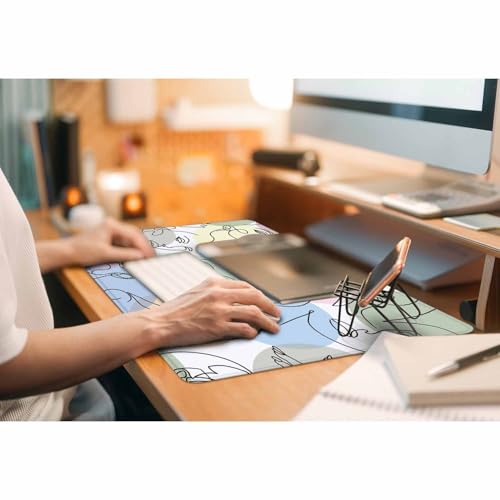 Abstract Women's Faces Gaming Mouse Pad Black Lines Drawing Large Full Desk Keyboard Mousepad for Computer,Home,Office 35.4"X15.7" - color: women's faces