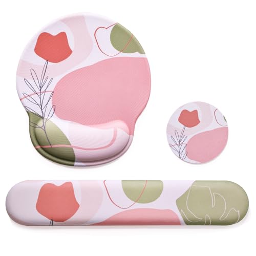 Keyboard Wrist Rest Mouse Pad with Wrist Support, Gaming Mousepad with Non-Slip Base, Ergonomic Mouse Wrist Arm Cushion Support for Home Office Laptop Computer, Easy Typing Pain Relief, Pink Flower - color: Pink Flower