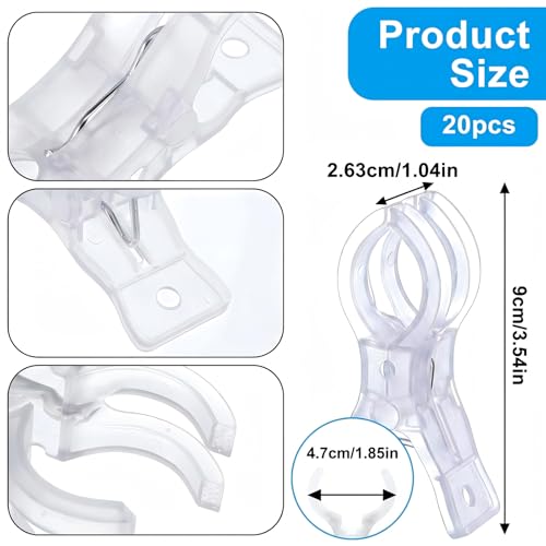 Balloon Arch Clips, Transparent, 20pcs, 3.54inch | Large Plastic Spring Clip, Heavy Duty Clamps, Clear, For Backdrop, For Balloon Arch