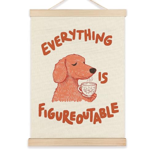 LZYRF Everything Is Figureoutable Inspirational Wall Art Poster Framed, Cute Office Decor, Funny Dog Motivational Canvas Prints Wall Decor for Living Room Home Office, 12x16 Inch - color: everything is figureoutable - dog, size: 16"L x 12"W