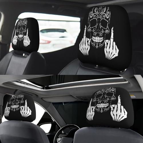 Dujiea 2 Pack Funny Skull Car Headrest Covers, Universal Soft Car Seat Head Rest Cover Protector, Vehicle Accessories Fabric Headrest Cover for Cars Vans Trucks - color: Funny Skull