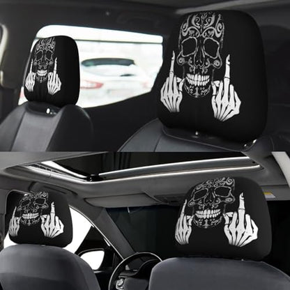 Dujiea 2 Pack Funny Skull Car Headrest Covers, Universal Soft Car Seat Head Rest Cover Protector, Vehicle Accessories Fabric Headrest Cover for Cars Vans Trucks - color: Funny Skull