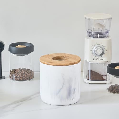 Polytree Marble White Mini Trash Can with Bamboo Lid,Small Countertop Trash Can,Desk Trash Can,Table top Mini Garbage Cans,Resin Tiny Waste Basket - color: Mini White