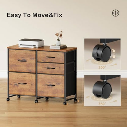 YeTom Lateral File Cabinet with 5 Drawers Rolling Filing Cabinets Under Desk Storage Printer Stand with Wheels,Mobile File Cabinet for Home Office,Rustic Brown - color: Rustic Brown2