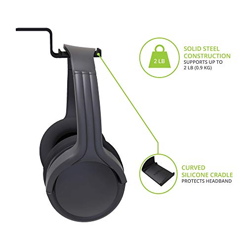 Kanto HH Universal Under Desk Headphone Hook - Black - Solid Steel Construction - Mount Using 3M Adhesive or 2 Included Screws - color: Black