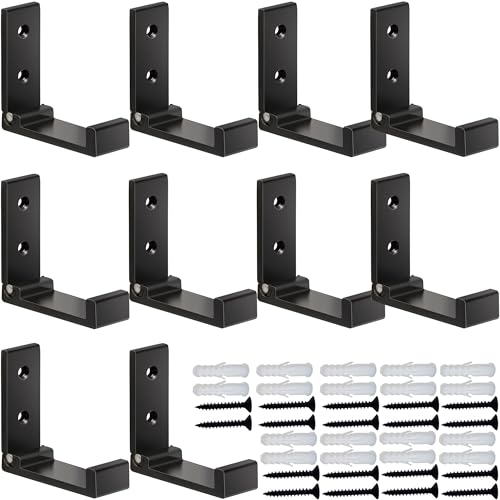 ZEYU Folding Coat Hooks, 10Pcs Wall Hooks for Hanging Coat Towel Hooks Hardware Heavy Duty Aluminum Alloy Headphone Holder Hooks No Rust Wall Mounted with Screws for Bags Fitness Equipment - color: 10Pcs-Black