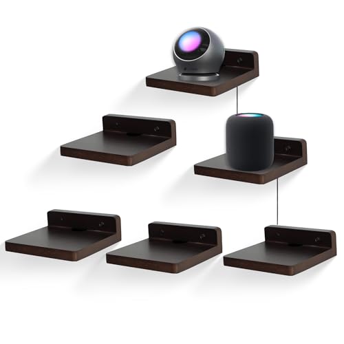 Small Floating Shelf for Wall,5 Inch Wooden Wall Shelf Set of 6,Mini Speaker, Baby Monitor,Cameras，Figurines Display Stand, for Bedroom, Gaming Room, Living Room, Bathroom, Office(Walnut) - color: Dark Walnut, size: 6 Pcs