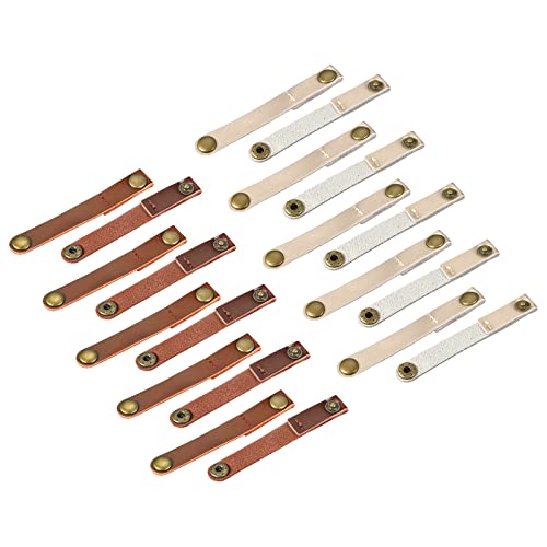 MECCANIXITY Pack of 20 Leather Cable Straps Cable Ties, Cord Organizer, Portable Cable Management for USB Cables, Headphone Wires, Light Brown/Golden - color: Light Brown,golden