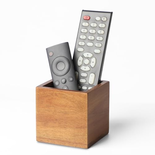 LBEMEY Remote Control Holder Caddy, Farmhouse Acacia Wood TV Remote Holder, Vintage Desk Caddy, Remote Organizer for Table (Brown - for 2 or 3 Remote Controls) - style: Brown- for 2 or 3 Remote Controls