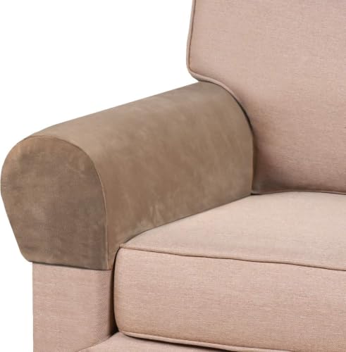 PrinceDeco 4 Pack Thick Velvet Stretch Armrest Covers for Chairs and Sofas Armchair Cover for Arms Couch Arm Cover Armrest Covers for Sofa Non Slip, Camel - color: Camel